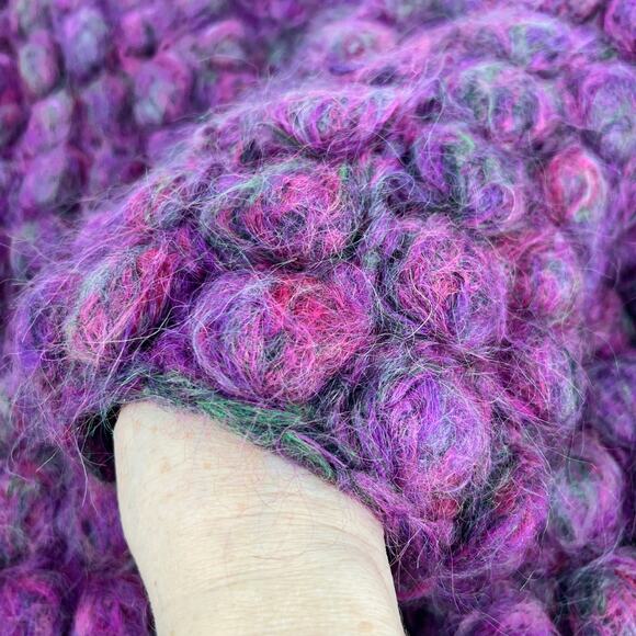 Handmade Mohair 3D Knit Bubble Open Cardigan Sweater Purple Chunky Long Pocket - Picture 10 of 13